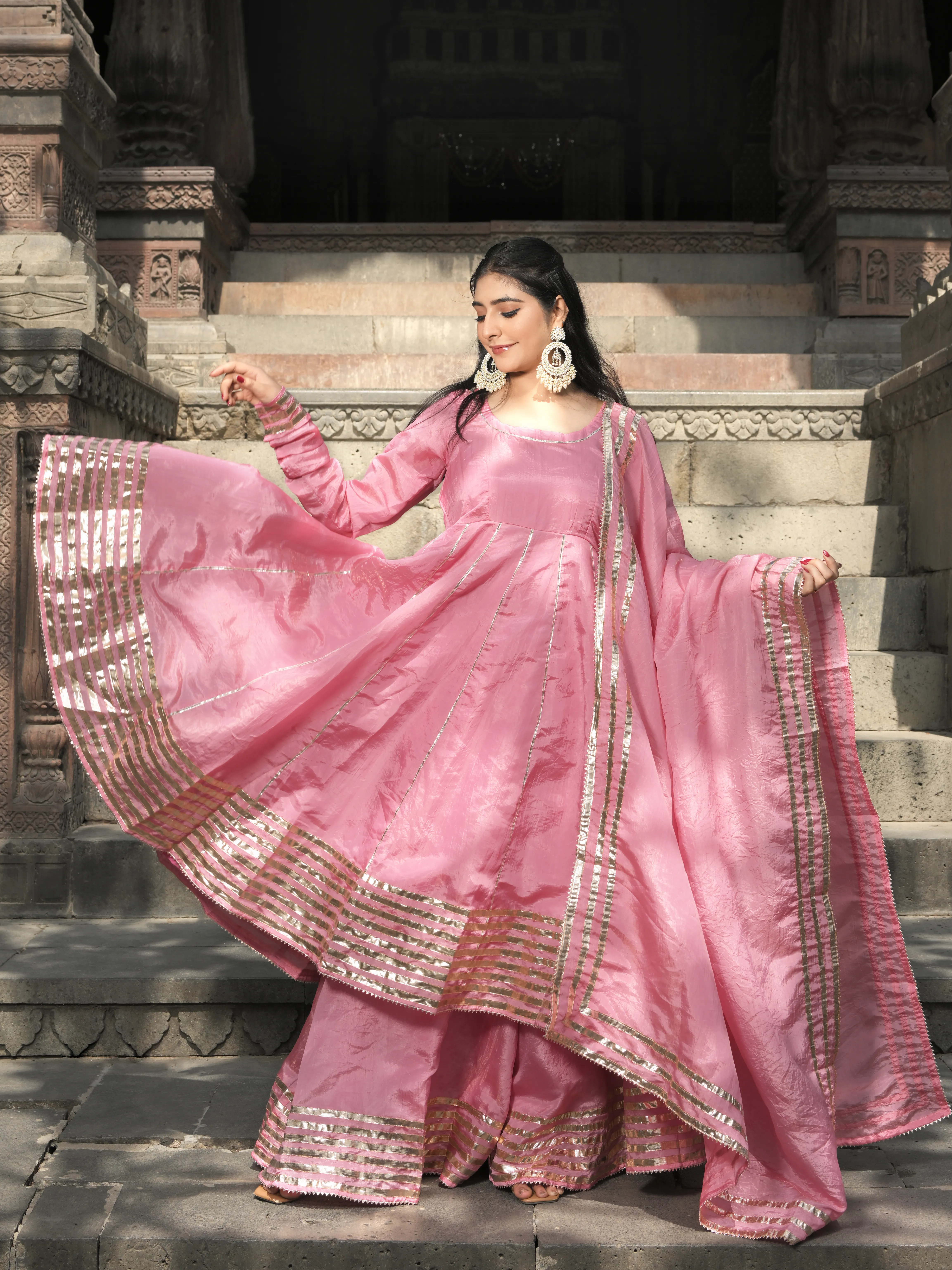 Dhup Chav Gulabi Silk Tissue Anarkali Set